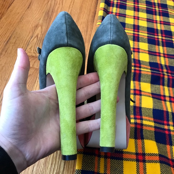 ASOS Colorblock Grey Suede Heels Ankle Straps - Picture 6 of 7